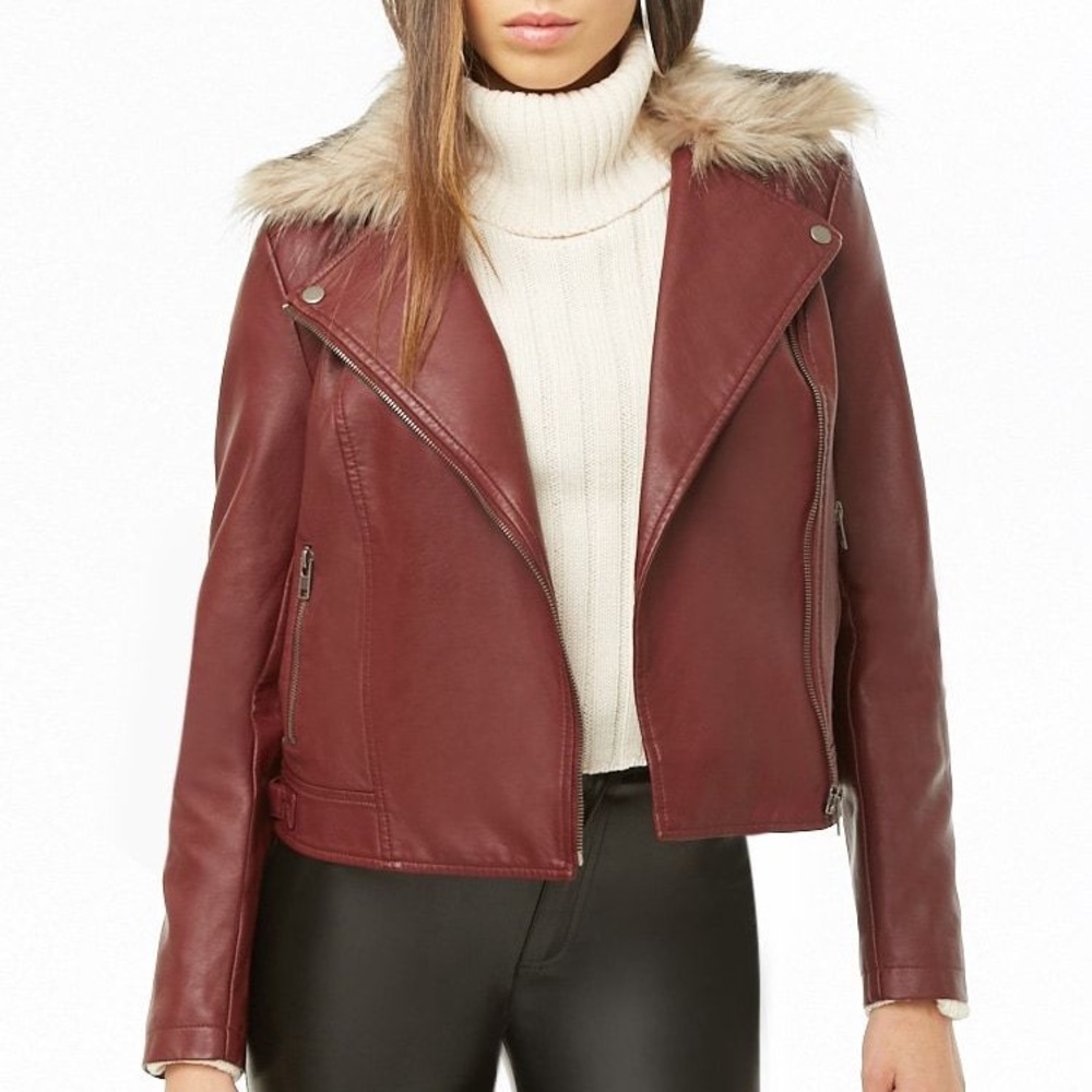 New! Fur-Collar Moto Leather Jacket - Picture 6 of 6